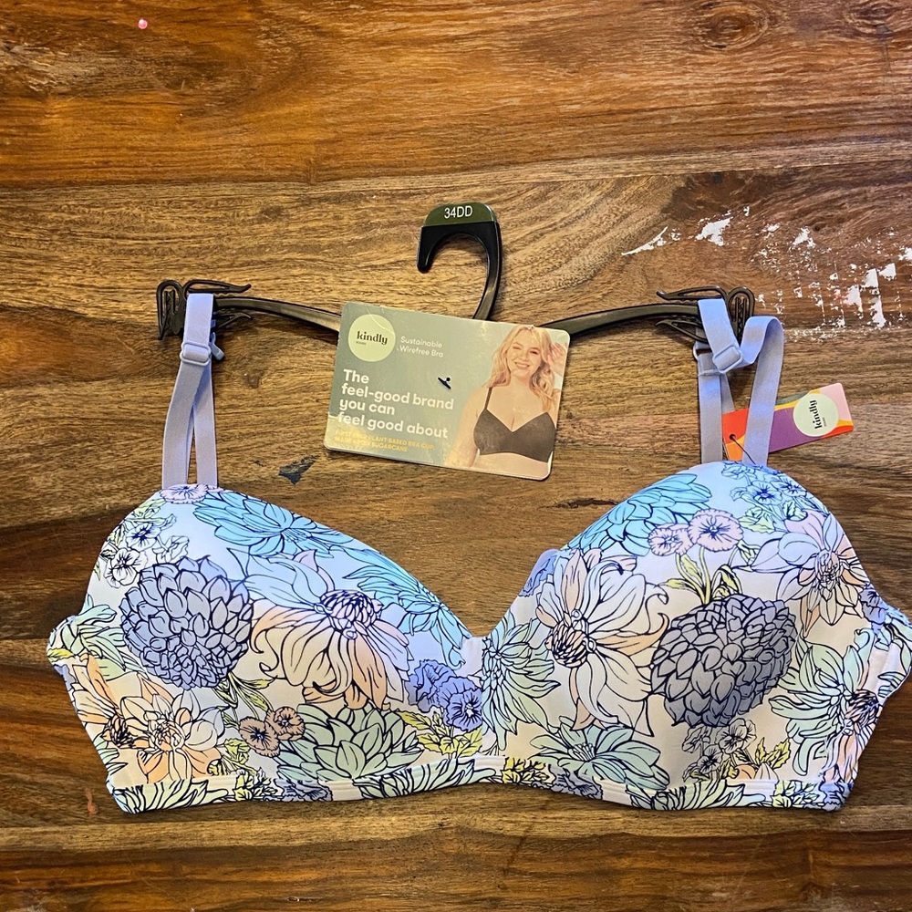Kindly Floral Print Bra - Blue and White
